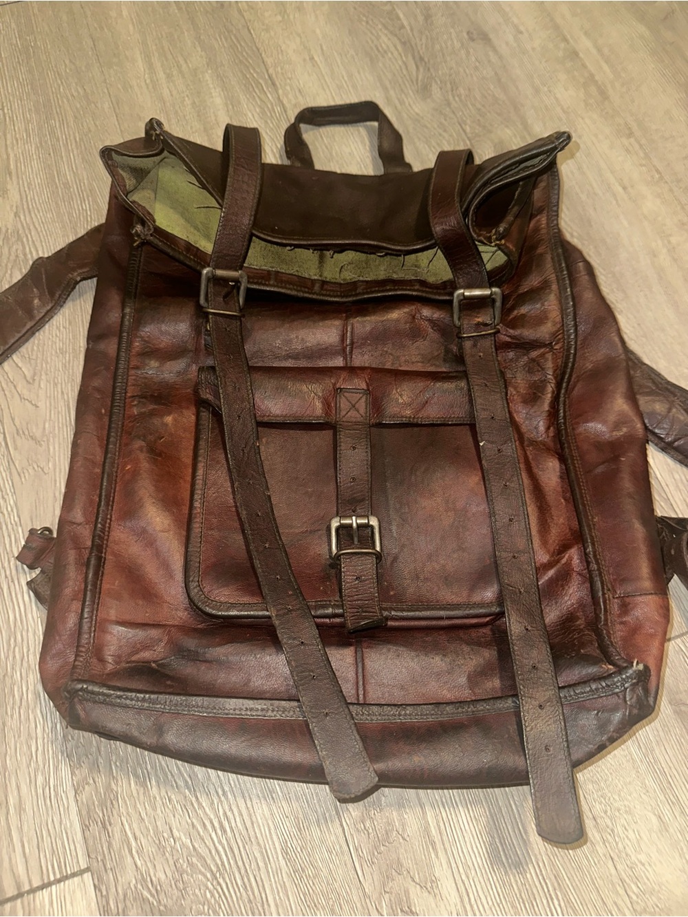 Vintage Real Genuine Bag Rucksack Backpack Dark Brown Leather
